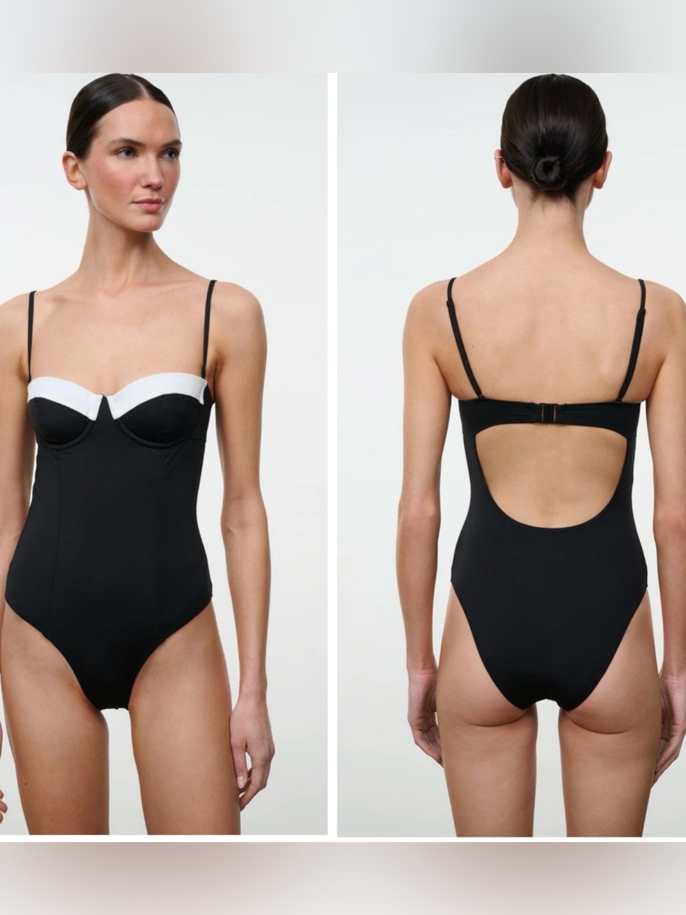 Staud Sea Maeve One Piece Swimsuit in Black White Size Medium